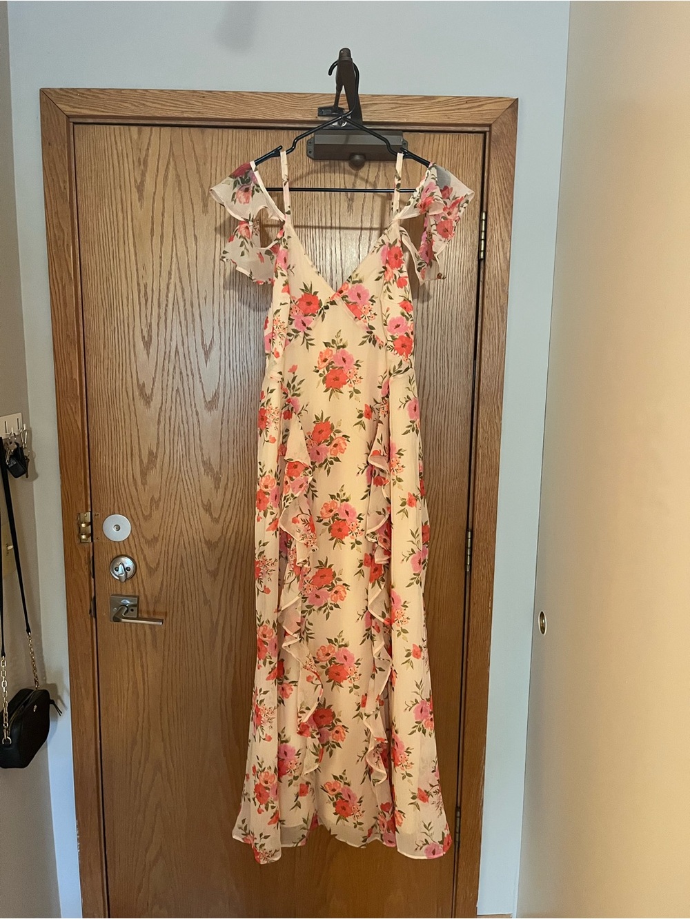 Peach Floral Formal Maxi Dress
